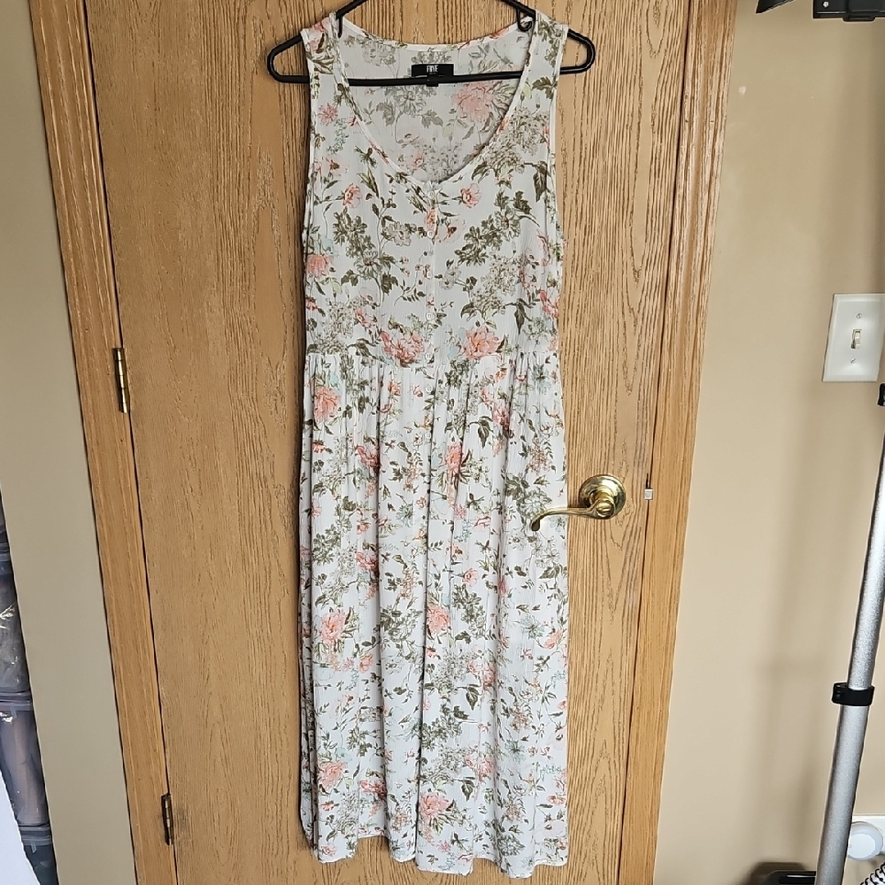 Frye Floral Midi Dress in Cream and Green